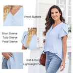 Women's Button Front Chiffon Tunic Top Light Blue