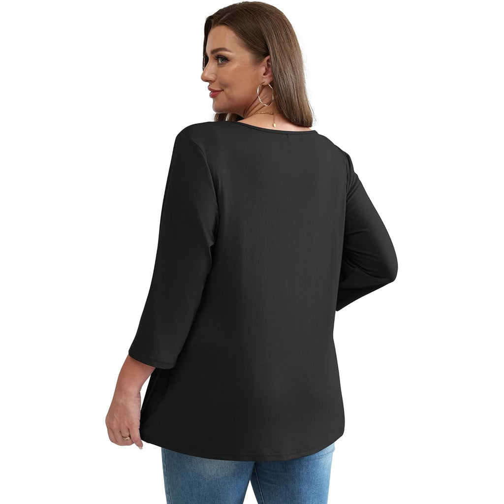 Women's Babydoll V-Neck Tunic Top Black