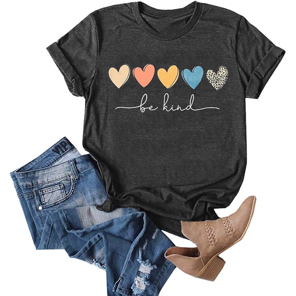 YEXIPO Womens Graphic Tees Short Sleeve Summer Tops Funny Letter Print Crew Neck Casual Loose Cute T Shirts