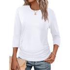 WIHOLL Womens 3/4 Length Sleeve Tops Crewneck Ruched Summer Shirts 2026 Business Casual Outfits Blouses Spring Clothes