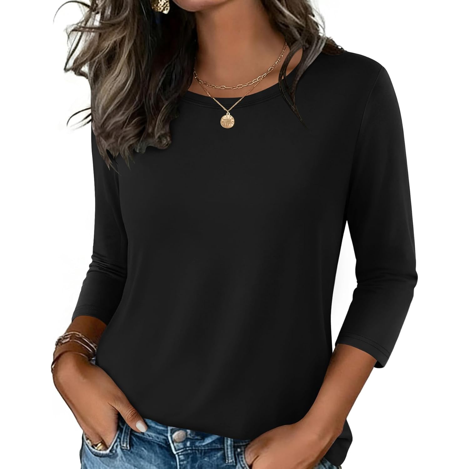 Women's Round Neck Business Tunic Top Black