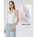 SUUKSESS Women Padded Scoop Neck Tank Tops Double Line Going Out Basic Camisole Top
