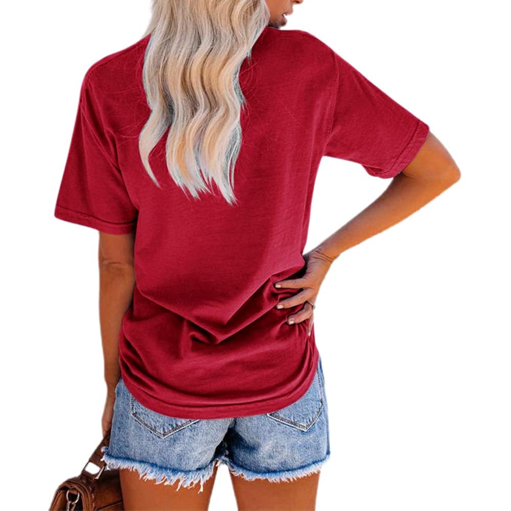 NIUBIA Women's Letter Print Basic Crew Neck Tee Summer Short Sleeve T-Shirt with Pockets Loose Fitting Tops