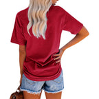 NIUBIA Women's Letter Print Basic Crew Neck Tee Summer Short Sleeve T-Shirt with Pockets Loose Fitting Tops