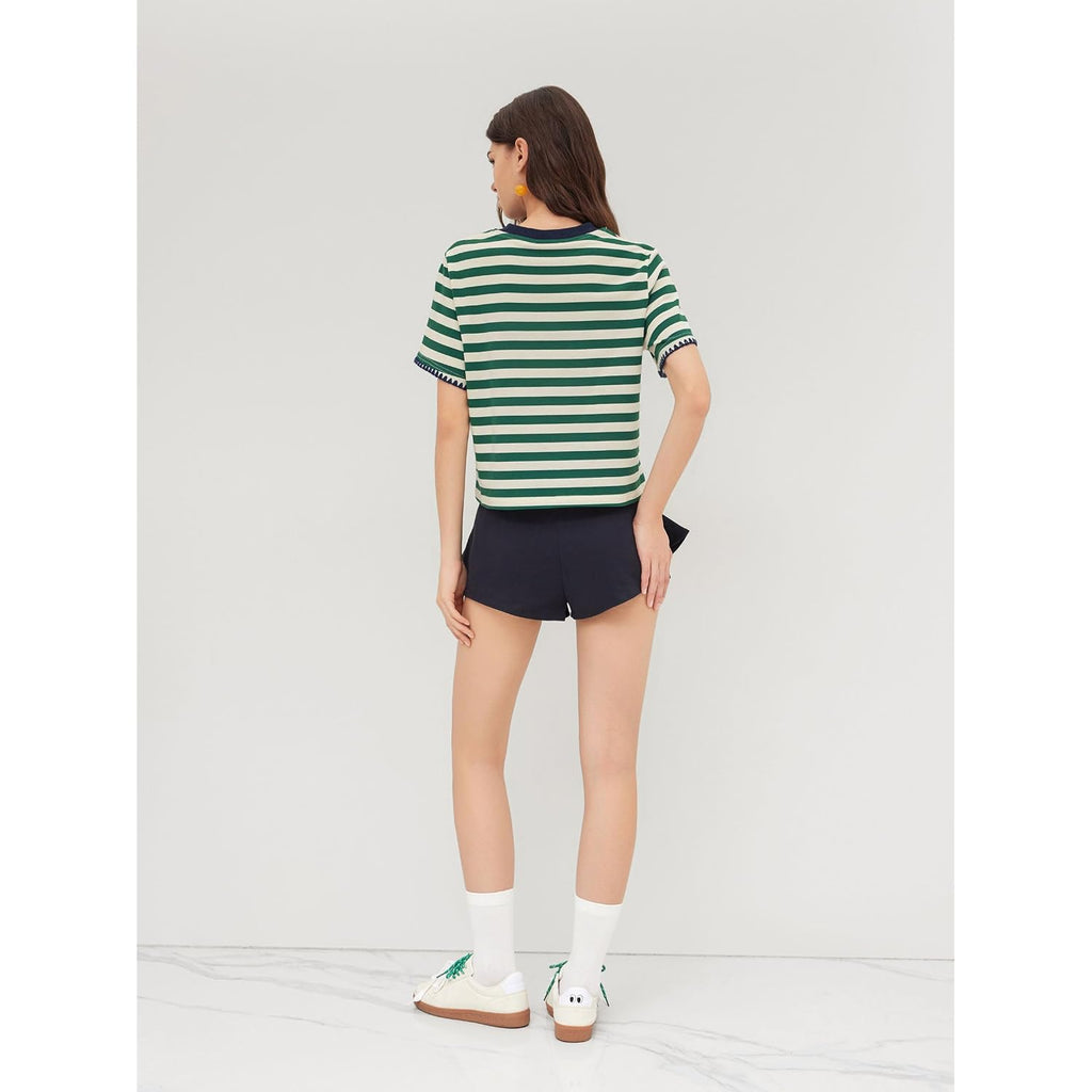 CIDER Women Stripe Crop Boxy Top Oversized Summer Crew Neck T-Shirt Cotton-Blend Short Sleeve Tee