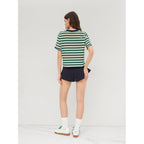 CIDER Women Stripe Crop Boxy Top Oversized Summer Crew Neck T-Shirt Cotton-Blend Short Sleeve Tee