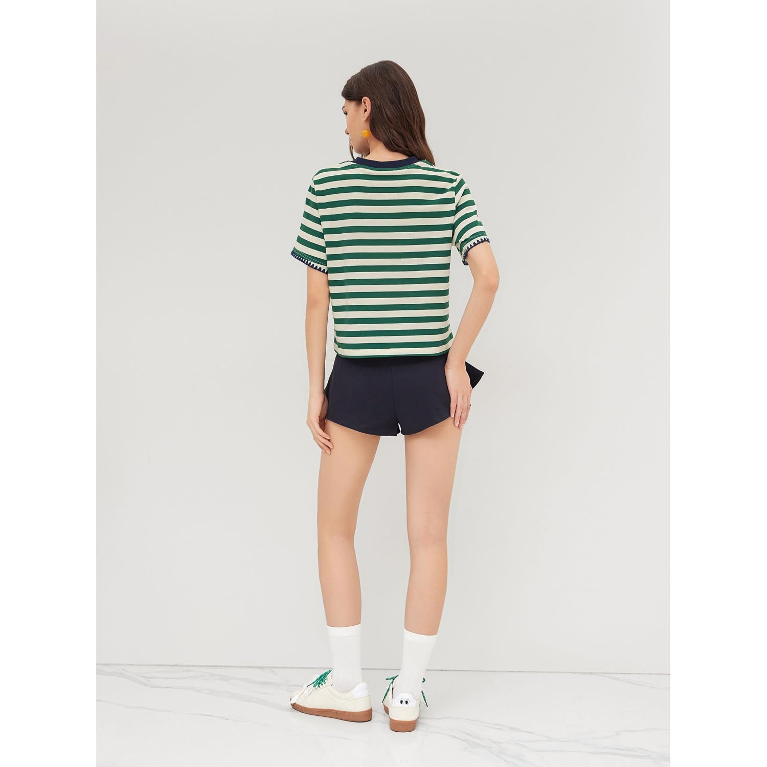 CIDER Women Stripe Crop Boxy Top Oversized Summer Crew Neck T-Shirt Cotton-Blend Short Sleeve Tee