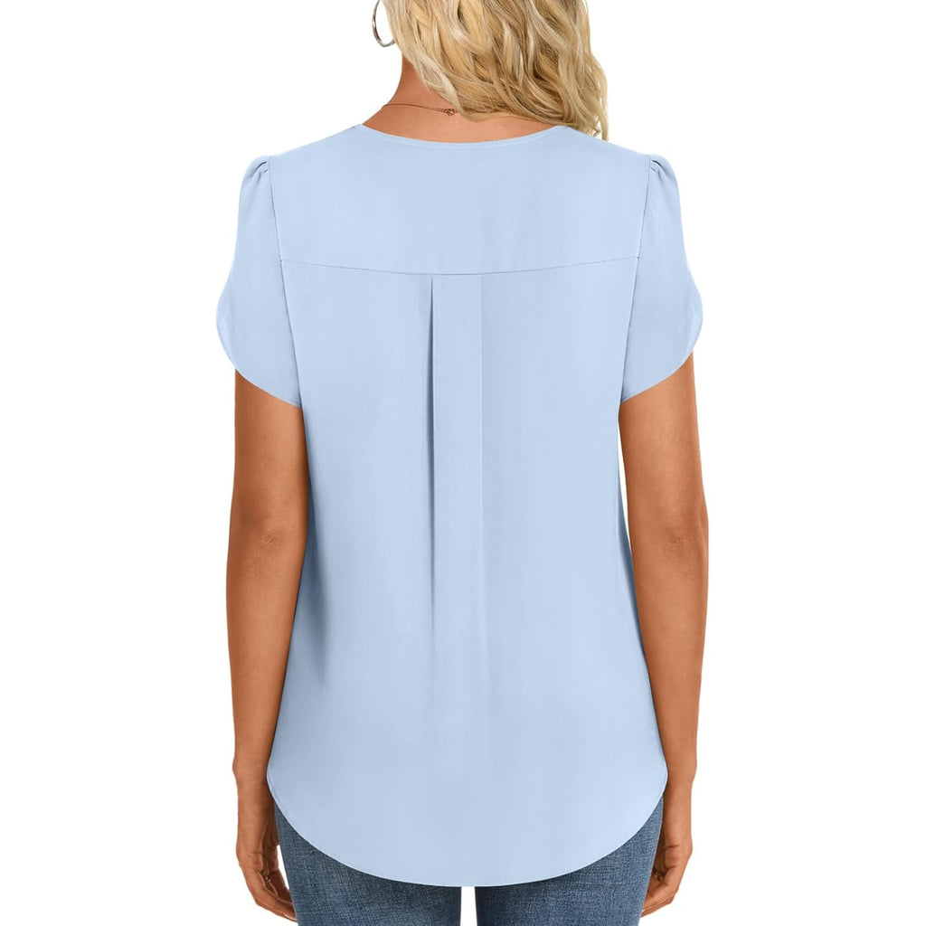 Women's Button Front Chiffon Tunic Top Light Blue