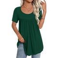 Women's Loose Fit Casual Tunic Top Short Sleeve Dark Green