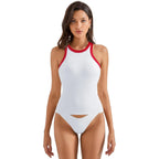 Women's High Neck Racerback Tank Top White/Red