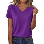 DANVOUY Womens V Neck Tees Casual Summer Solid T Shirts Short Sleeve Tops