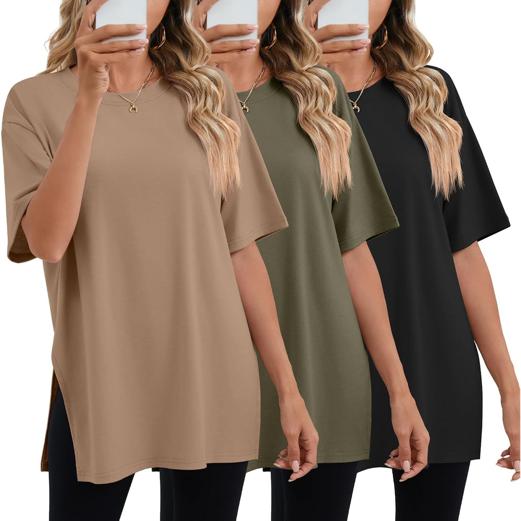 Huukeay 3 Pack Women's Oversized Workout T Shirts Short Sleeve Loose Fit Gym Tops Crewneck Casual Summer Basic Tees