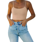 REORIA Women's Sexy Adjustable Spaghetti Strap Double Lined Seamless Camisole Tank Yoga Crop Tops