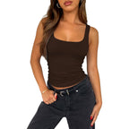 Women's Double Layer Square Neck Tank Top Brown