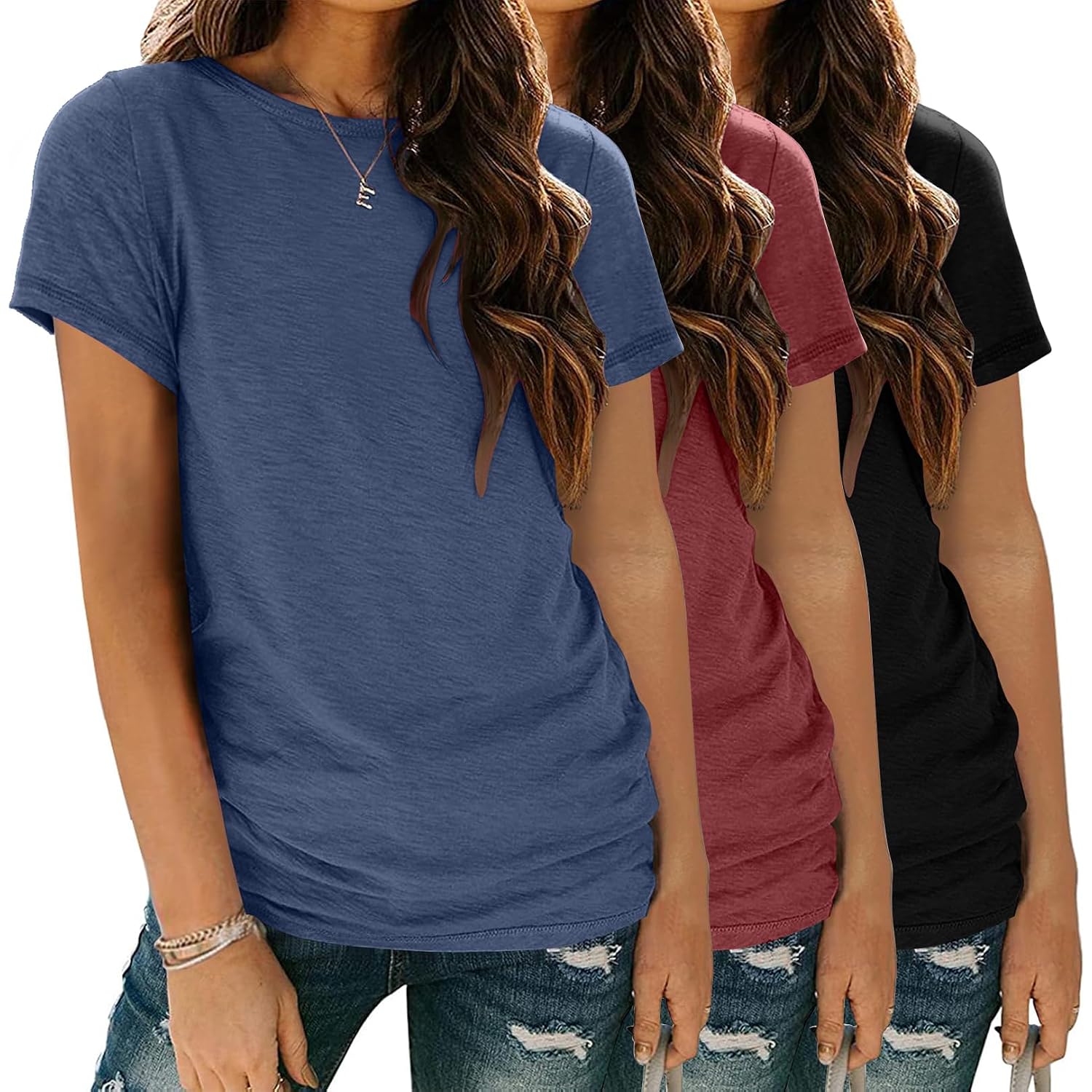 Zeagoo Womens 3 Pack Tshirts for Women Short Sleeve Shirt Crewneck Basic Tee Summer Tops Lightweight Plain Workout Clothes