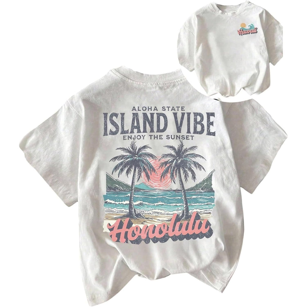 SOLY HUX Women's Hawaiian Beach T Shirts Tropical Graphic Tess Short Sleeve Tops Vacation Clothes