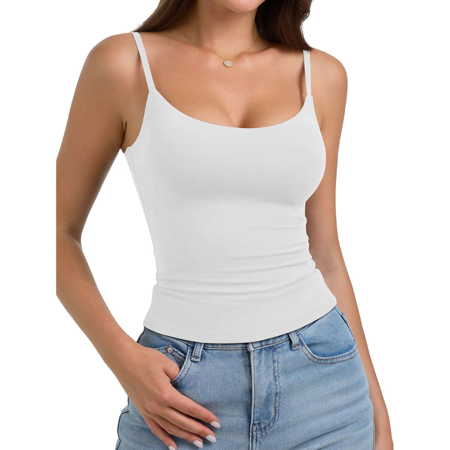 Women's Double Lined Scoop Neck Tank Top White