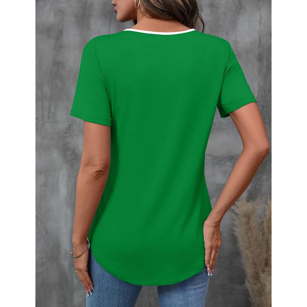 LOMON Womens Criss Cross Short Sleeve T-Shirts V-Neck Floral Summer Blouse Tops
