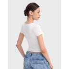 PUMIEY Women's V Neck Short Sleeve T Shirts Slim Fit Going Out Tops Sexy Basic Tee Sharp Collection