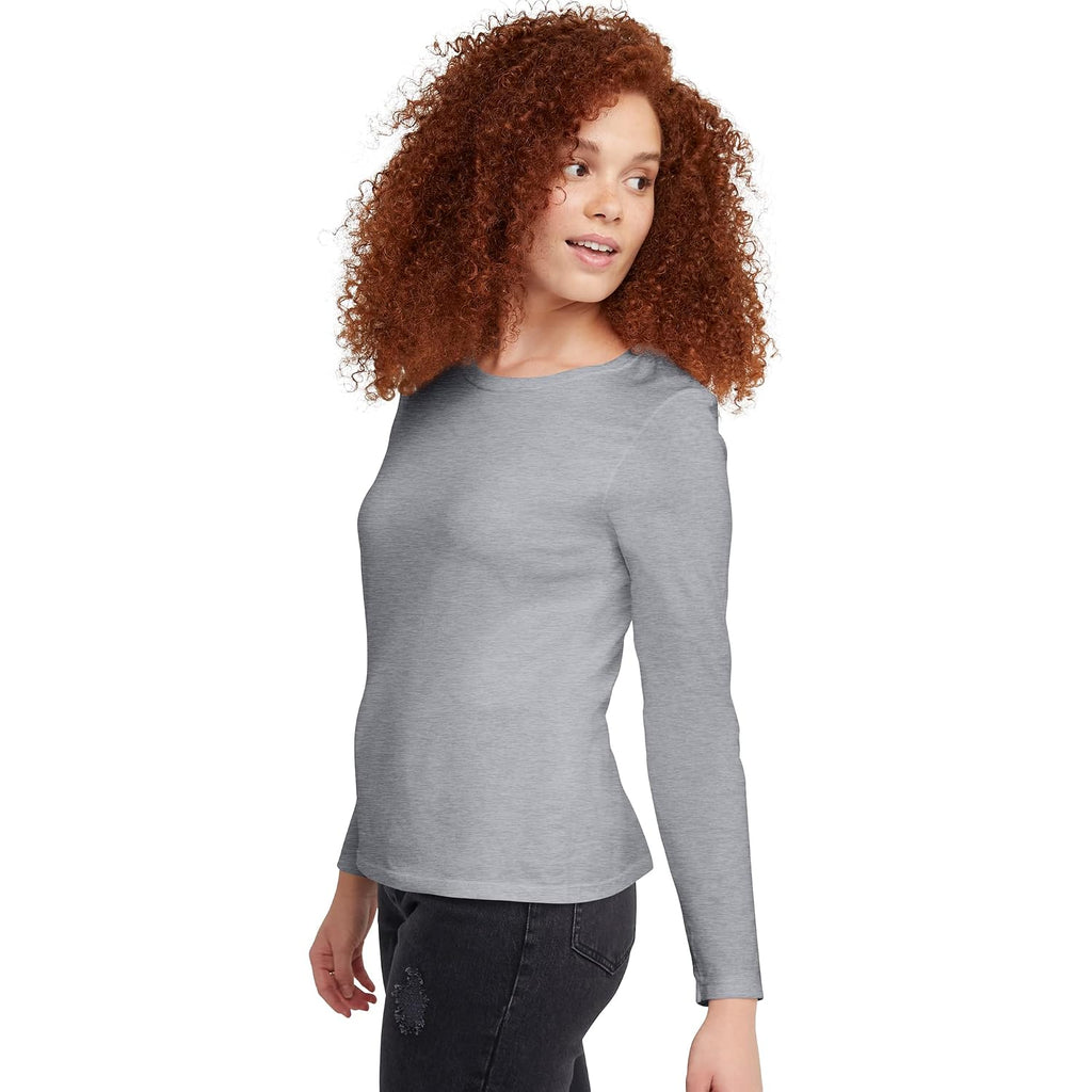 Hanes Women's Originals Long Sleeve Cotton T-Shirt, Lightweight Crewneck Tee, Modern Fit