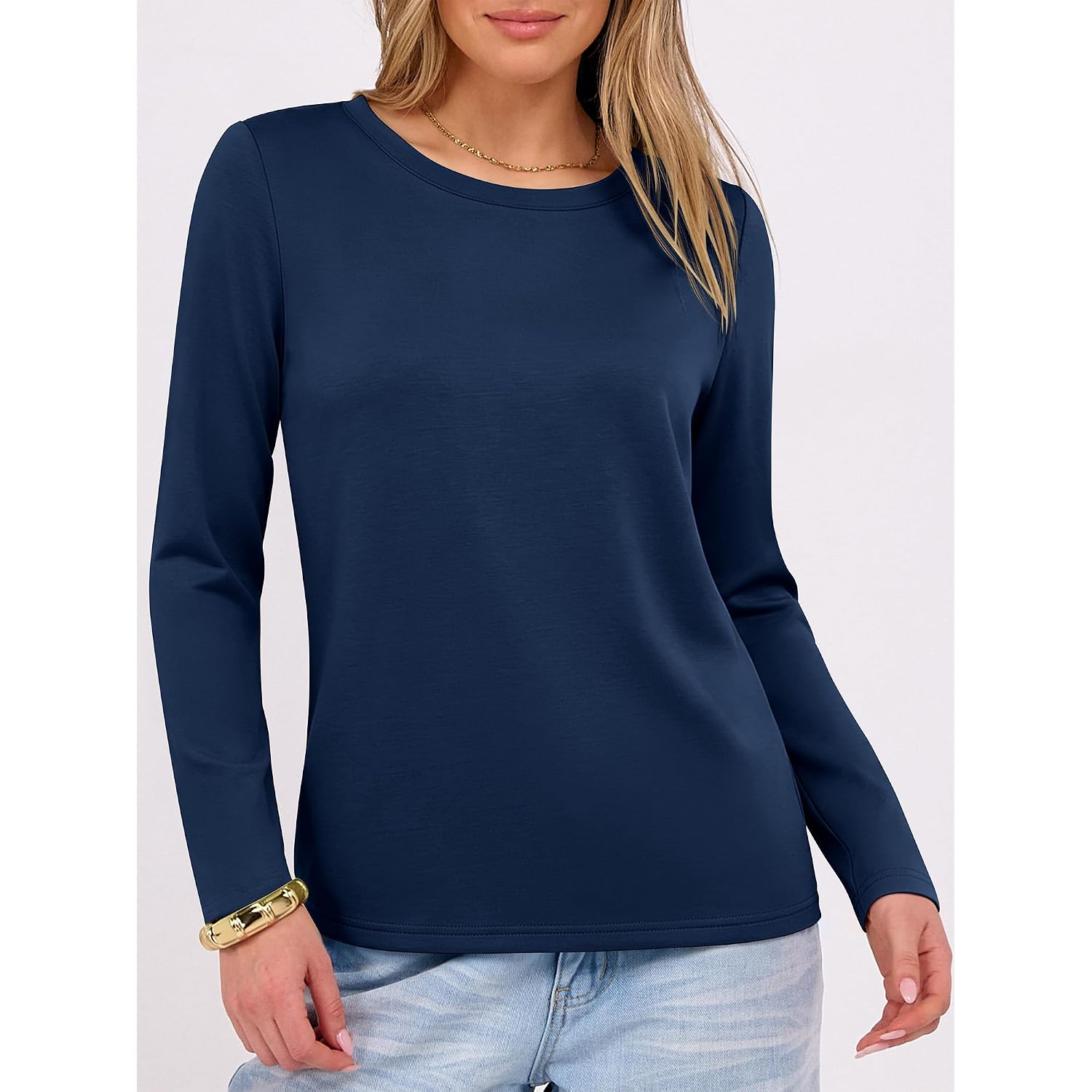 ANRABESS Long Sleeve Shirts for Women,Soft Stretchy Wrinkle-Free Tops,Casual Crew Neck T Shirt for Work Daily Fall