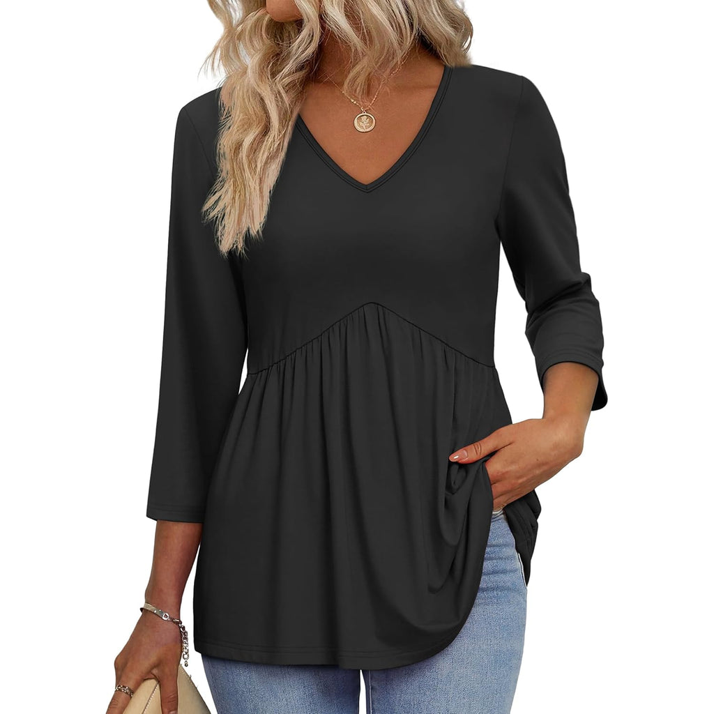 Women's Babydoll V-Neck Tunic Top Black