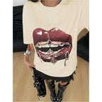 Verdusa Women's Y2k Lips Print Graphic T Shirts Rave Hip Hop Tees Streetwear Going Out Tops