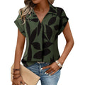 Women's Lapel V-Neck Tunic Top Leaf Green
