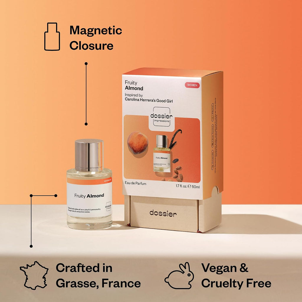 Dossier - Fruity Almond - Eau de Parfum - Perfume Luxury - Pure Infused - Paraben Free - Vegan - For Women - Fragrance 1.7 0z (Spray 50ml)