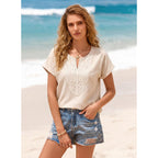 EVALESS Womens Tops Summer Trendy Dressy Casual Boho V Neck Short Sleeve Shirts Work Business Cute Loose Blouses