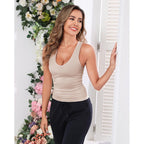 Smile Fish Women's Deep V Neck Sleeveless Tank Top Slim Fitting Cami Shirt Summer Basic Casual Top