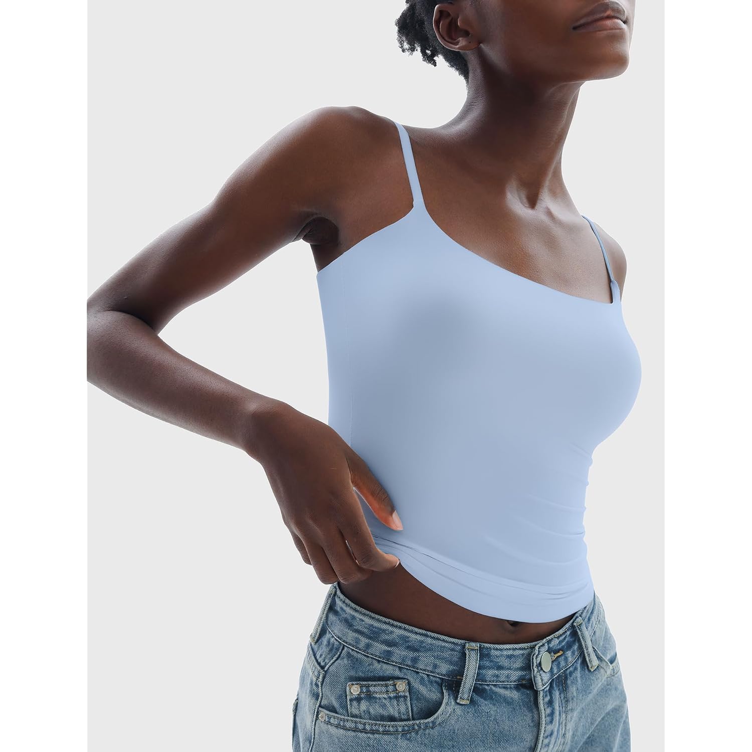 PUMIEY Women's Square Neck Tank Top Adjustable Spaghetti Straps Sleeveless Basic Tops Sharp Collection