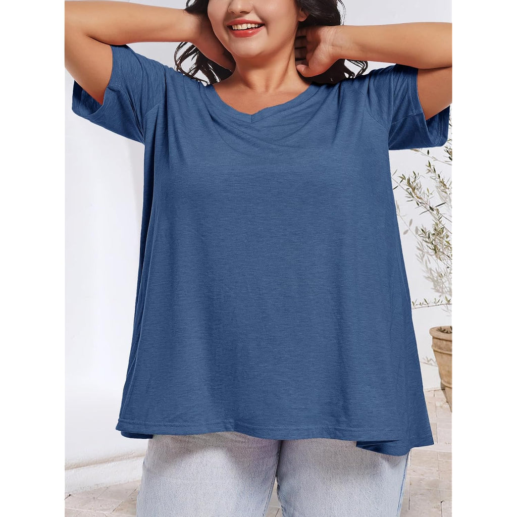 Women's Loose Fit V-Neck Tunic Top Grey/Blue