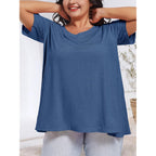Women's Loose Fit V-Neck Tunic Top Grey/Blue