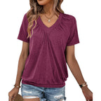 2 Pack Summer Tops for Women V Neck Shorts Sleeve Casual Ruched Tops Women T Shirts Clothes Trendy 2026