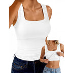 GKBK Womens Built in Bra Tank Tops Square Neck Sleeveless Shirts Ribbed Basic Racerback Fitted Tops