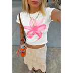 Tankaneo Womens Y2K Graphic Baby Tees Summer Floral Print Crop Tops Cotton Short Sleeve Slim Fit T-Shirts
