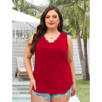 WIHOLL Women's Loose Fit V Neck Lace Sleeveless Summer Tank Top