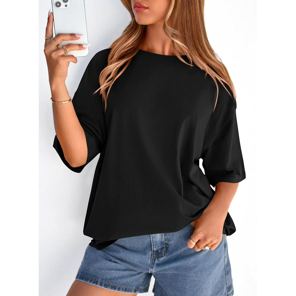 PRETTYGARDEN Womens 2026 Spring Going Out Tops Casual Short Sleeve Crewneck Loose Fit Basic Oversized T Shirts Summer Outfits