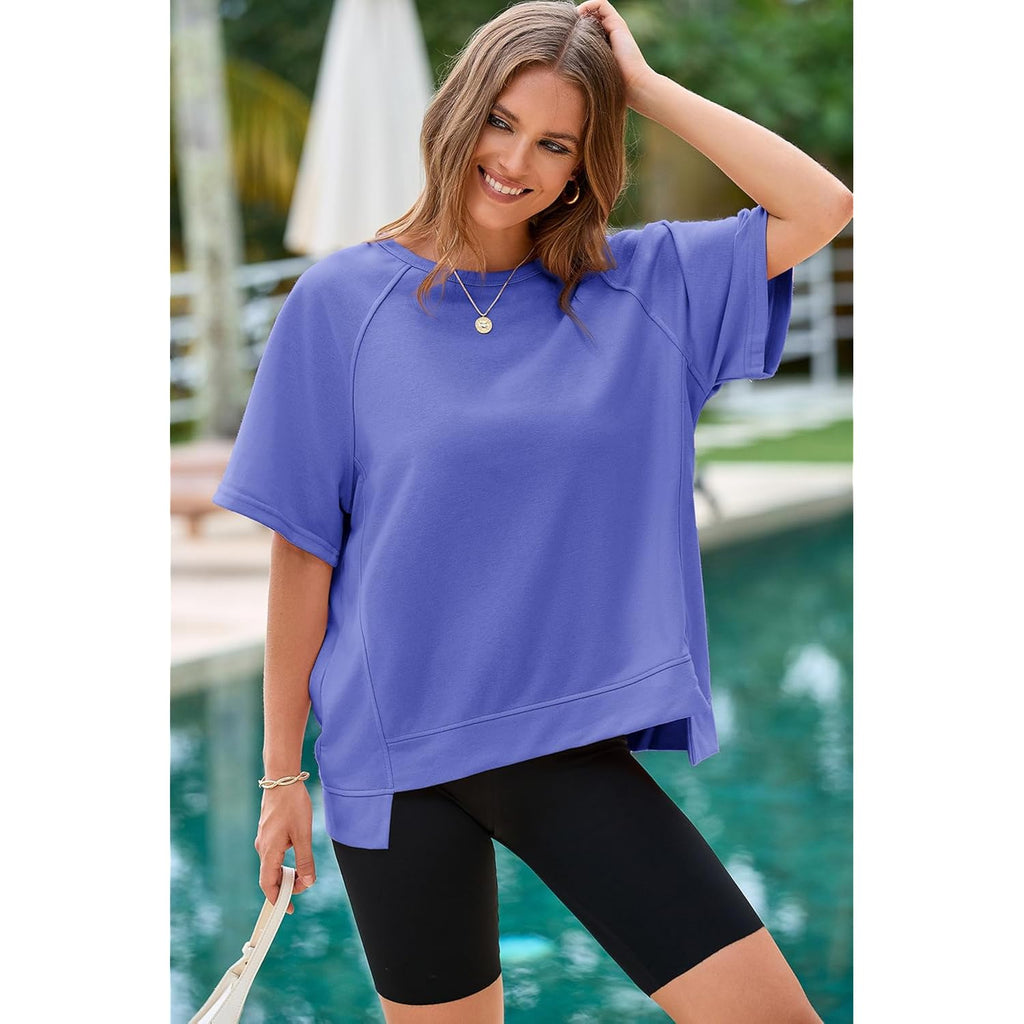 Dokotoo Oversized T Shirts for Women Crewneck Short Sleeve Casual Summer Tops Lightweight Loose High Low Blouse