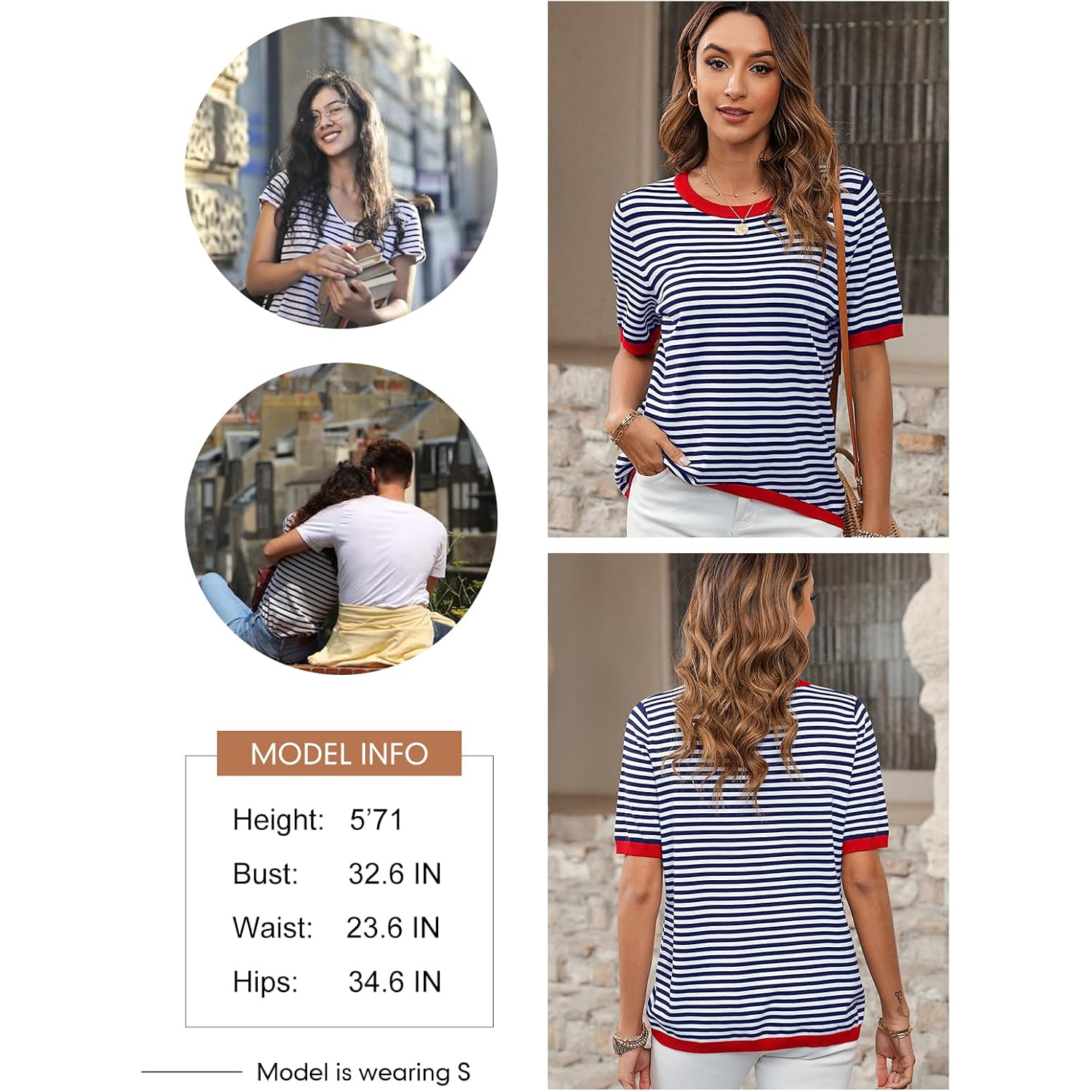 Dokotoo Womens Tops 2026 Casual Summer Crewneck Short Sleeve Striped Color Block Knit High Low Trendy Pullover Sweaters