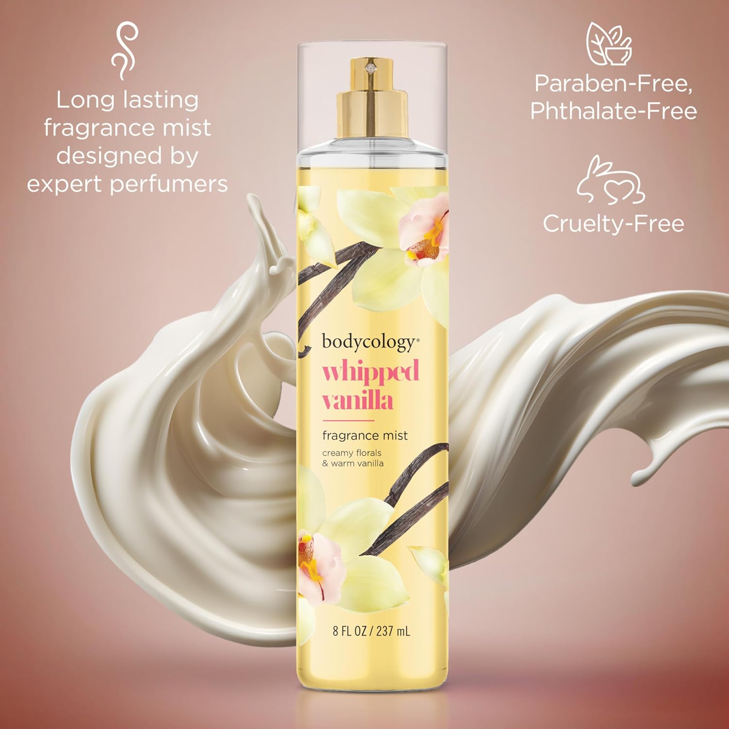 Bodycology Long-Lasting Fragrance Body Mist, Whipped Vanilla, 8 fl oz (Pack of 2)