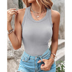 CHICME Women Built-in Bra Tank Tops Sleeveless Casual Shirts Racerback Ribbed Fitted Tank Tops