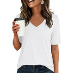 ANRABESS Womens Half Sleeve V Neck T Shirts, Fitted Comfy Fabric, Cozy for Daily, Office, Business, Versatile Summer Outfits