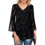 Women's Double Layer Mesh Tunic Top Black Floral