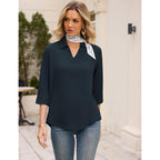 Women's Collared Cotton Linen Tunic Top Navy Blue