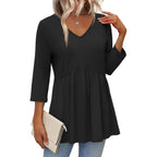 Women's Babydoll V-Neck Tunic Top Black