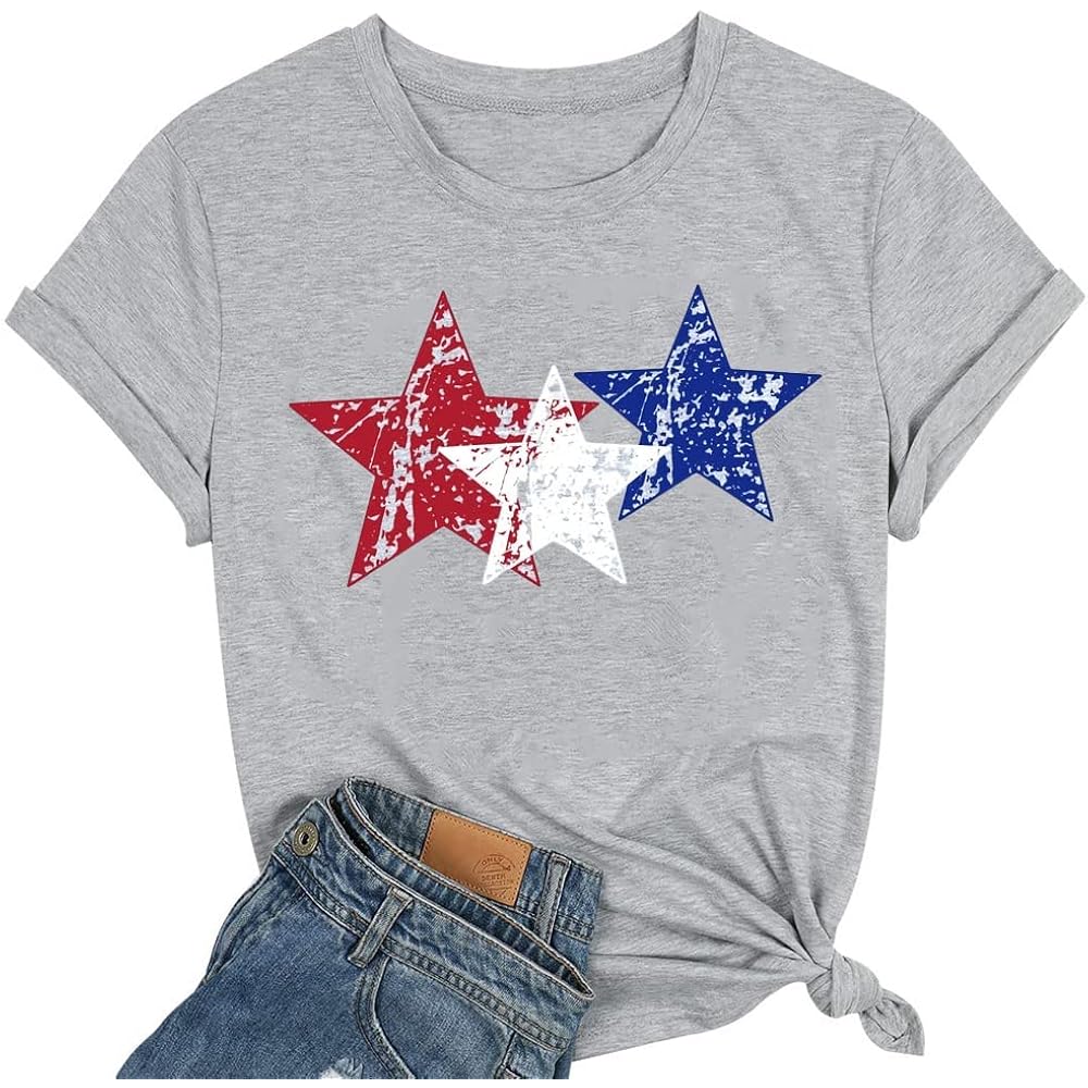Ovazly Women American Flag Shirts USA Flag Stars Stripes Graphic Blouse Patriotic Shirt 4th of July T Shirt Summer Tops Tee