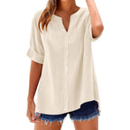 Women's Cotton Linen Button-Up Tunic Top Apricot