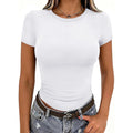 Zeagoo Women Crewneck Slim Fitted Short Sleeve T Shirts Cute Stretchy Bodycon Basic Tee Tops